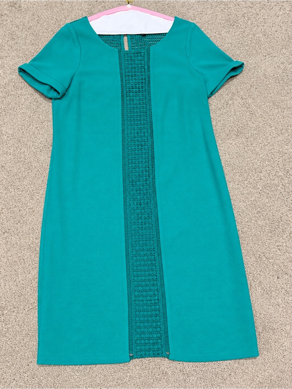 The Limited XS Teal Green Crochet Lace Panel Short Sleeve Shift Dress